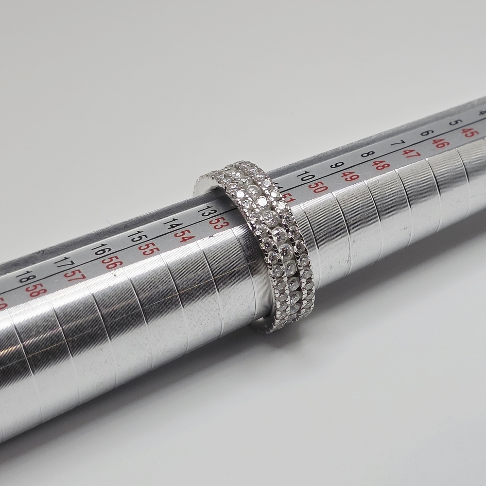 3 Row Moissanite Band, S925 Silver Size 6.